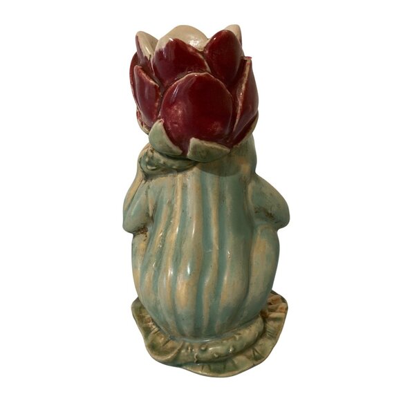 Majolica Chinese Frog Holding Lotus Flower Figurine Candle Holder - Picture 4 of 7